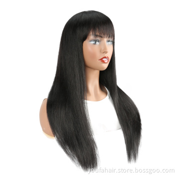 Raw Indian Virgin Remy Human Hair Cuticle Aligned Straight Hair Non Lace Wigs for Black Women Glueless Machine Made Bangs Wigs